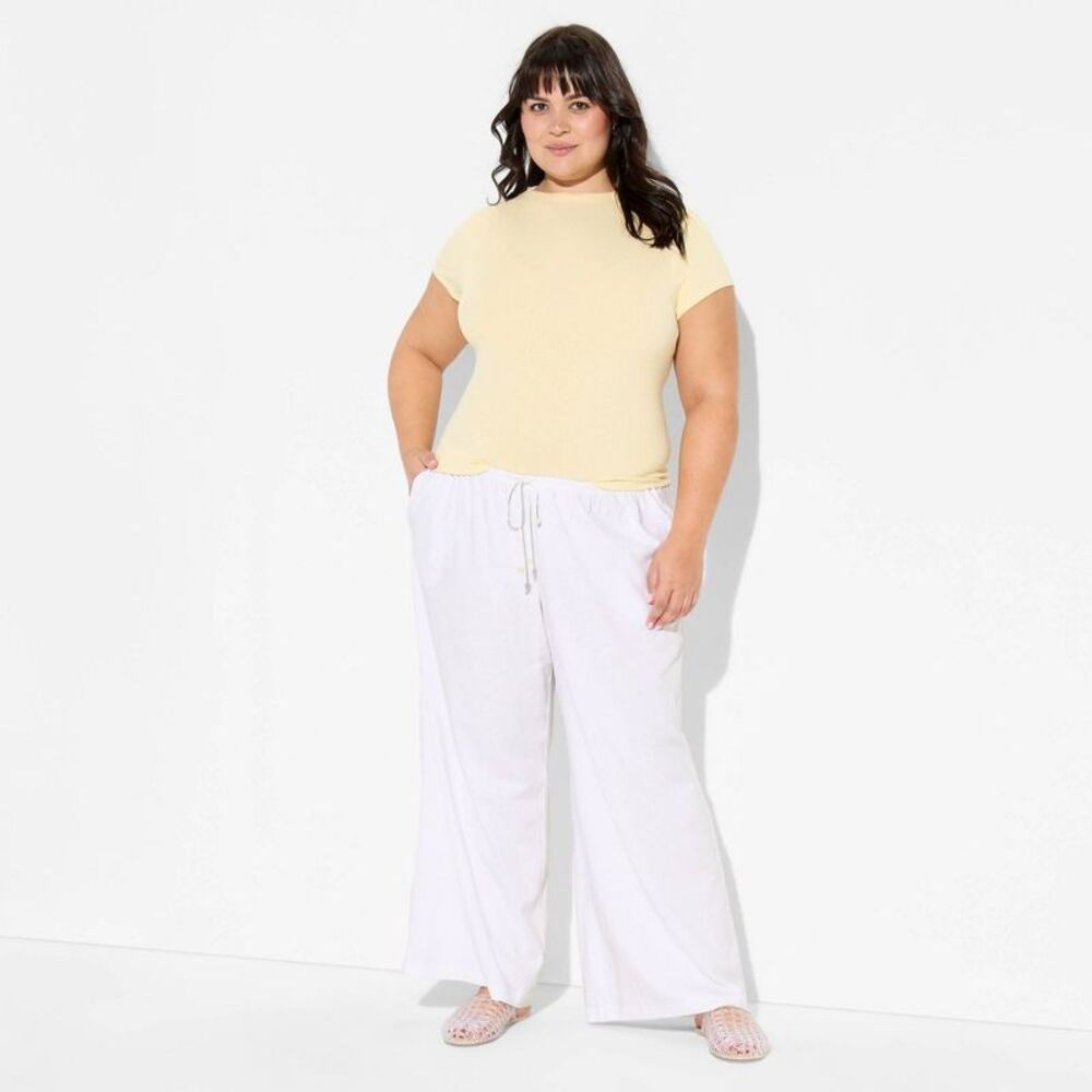 Women's Low-Rise Baggy Leg Linen Pull-On Pants - Wild Fable White XXS